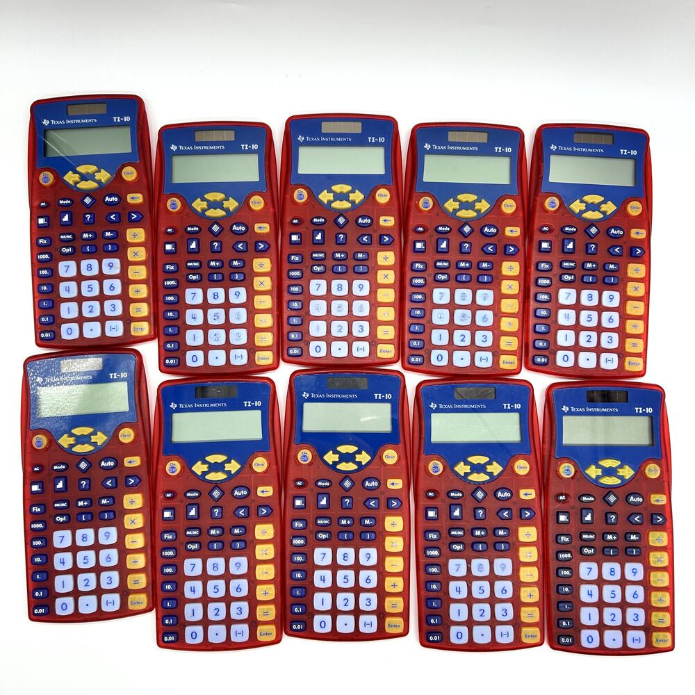 Texas Instruments TI-10 Elementary Calculator Solar Red Lot of 10 With Caddy